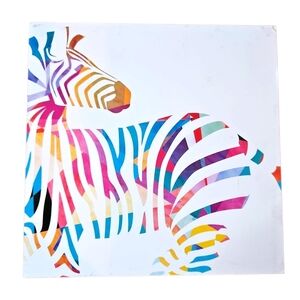 Colorful Rainbow Zebra Art Print, 6" x 6" x 1.5", NWOT